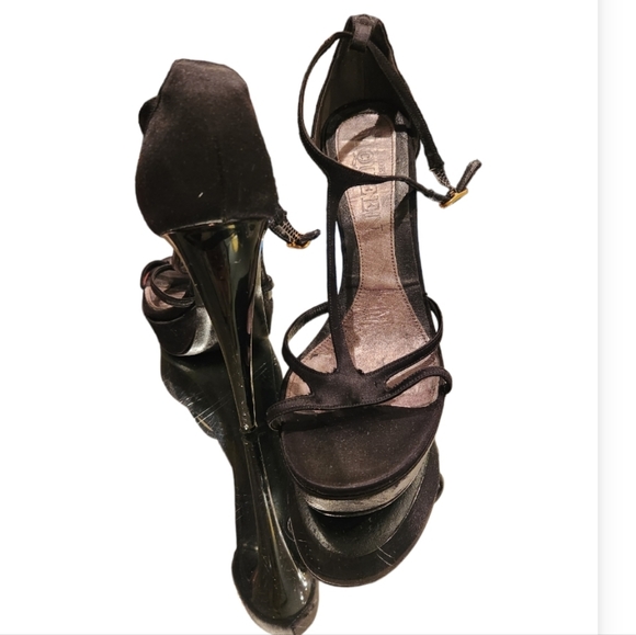 ALEXANDER MCQUEEN VINTAGE SATIN STRAPPY 6.5"HEAL BLACK.VERY RARE SIZE 39. - Picture 7 of 8